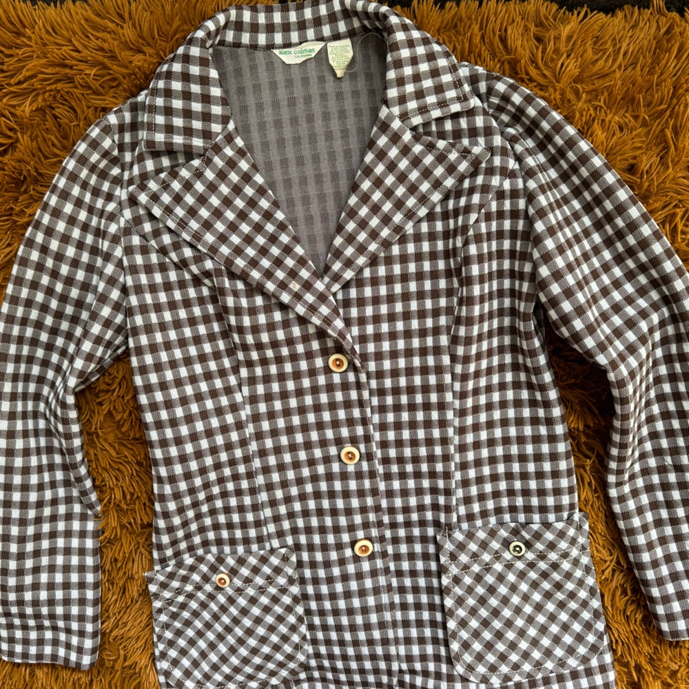 70s gingham button up blazer